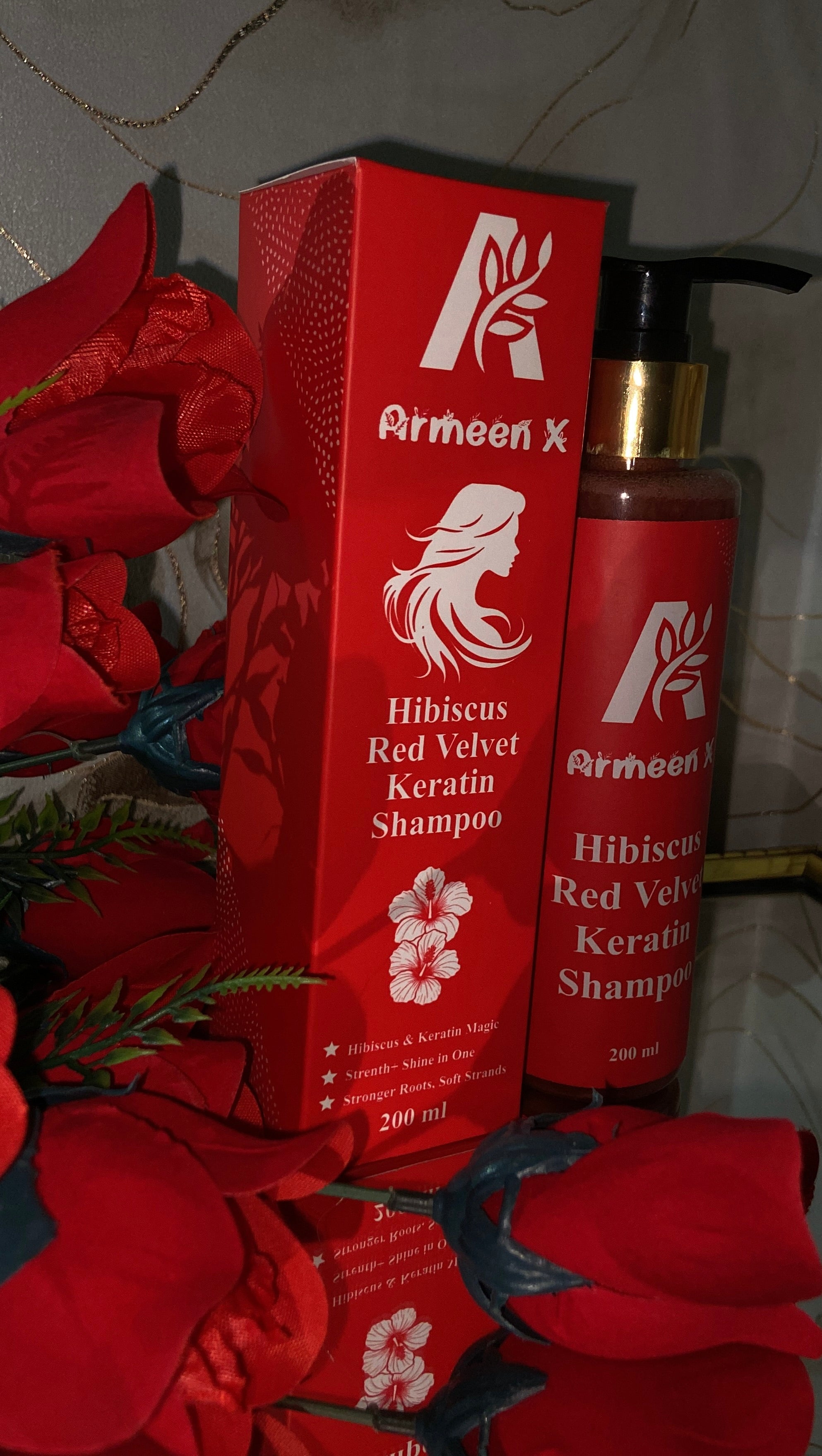 ArmeenX-Hibiscus-Red-Velvet Keratin-Shampoo🌺